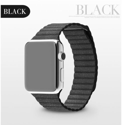 Apple Watch Band,Genuine Leather Loop with Magnet Lock Strap Replacement Band for Apple Watch(Leather Loop 42mm black)