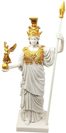 Gifts & Decor Virgin Patroness of Athens Athena Greek Goddess Figurine Wisdom War Strategy Classical Finish in Gold Leaf Resin