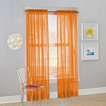S. Lichtenberg Calypso Sheer Voile Rod Pocket Curtain Panel, 59" x 63", Orange, 1 Panel