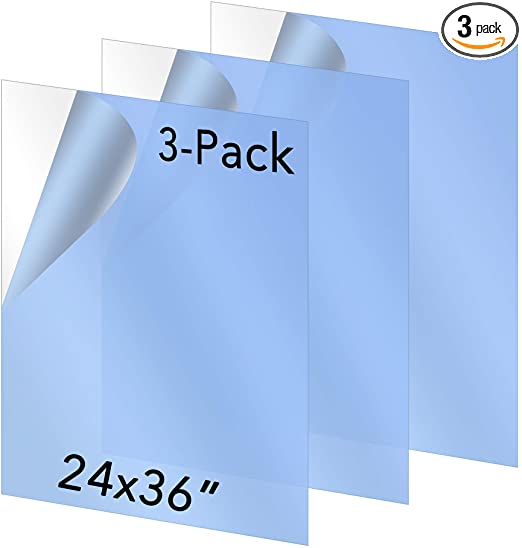 3 Packs of 24x36x0.03’’ PET/Plexiglass Panels | Unbreakable and Lightweight Substitute for Glasses | Great Use for Sneeze Guard, Shield, Greenhouse, Poster Frames, Cricut | Safe for Children&Adults