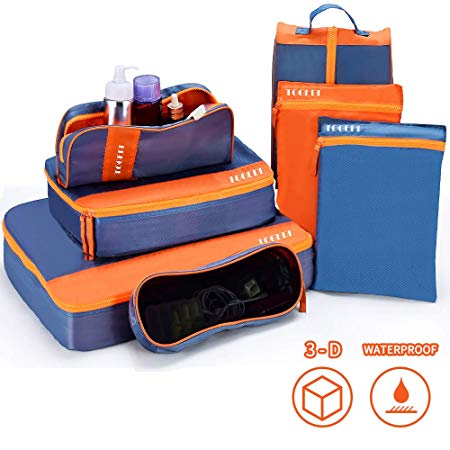 TOGEDI Packing Cubes for Travel Luggage Lightweight Organizers 7 Set Suitcase Travel Accessories Cubes with Laundry/Toiletry/Shoes Bag (Orange, 7 Set)