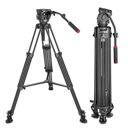 Neewer Professional Heavy Duty Video Tripod 77 inches Aluminum Alloy with 360 Degree Fluid Drag Head, Quick Shoe Plate/Bubble level for Nikon Canon DSLR Cameras Video Camcorders, Load up to 26.5 Pound