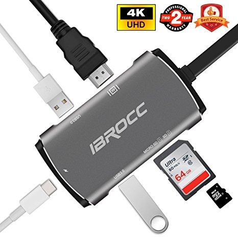 IBROCC USB C Hub, 6 in 1 Aluminum Multi Port Adapter Type C Combo Hub for MacBook Pro USB C Hub to HDMI (4K), Support 4K UHD, Samsung S8/S8P