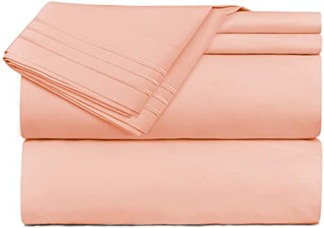 Nestl Bedding 4 Piece Bed Sheet Set – Deep Pocket Hotel Sheets – Cool Sheets - Luxury 1800 Sheets Hotel Bedding Microfiber Sheets - Soft Sheets - King - Peach