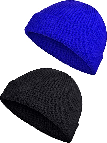 2 Pieces Winter Short Fisherman Beanie Hat Trawler Beanie Watch Hat Edge Skullcap for Men