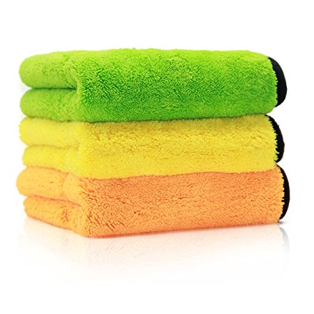 Phetium 840gsm Ultra-Thick Quality Microfiber Super Absorbent Double-layer Auto Detailing Towels for Washing, Cleaning, Polishing and Drying Vehicles(38 x 45 cm, 3 Pack) (3)