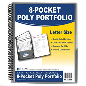C-Line 8-Pocket Spiral-Bound Poly Portfolio, Letter Size, 1 Portfolio, Smoke Gray (33081)