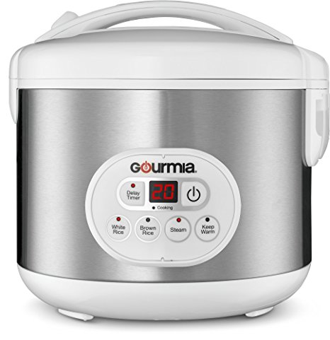 Gourmia GRC770 12 Cup Rice Cooker and Steamer For Grains and Hot Cereal - Steam Basket - Stainless Steel - 6 Preset Modes and Settings Digital Display - Keep Warm - Timer - Bonus Cookbook Included