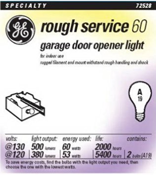 GE Lamps 72529 60-Watt A19 Garage Door Opener, 2-Pack