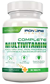Ultimate Multivitamin - Best One a Day Vitamin for Optimal Health - Vitality, Immune System Support, Zinc, Iron, Magnesium, 100% RDA of A C B2 B3 B6 B7 B12 D E for Men & Women - 90 Tablets - Highest Quality Ingredients - Backed by Iron Ore Health's 100% Satisfaction Guarantee!