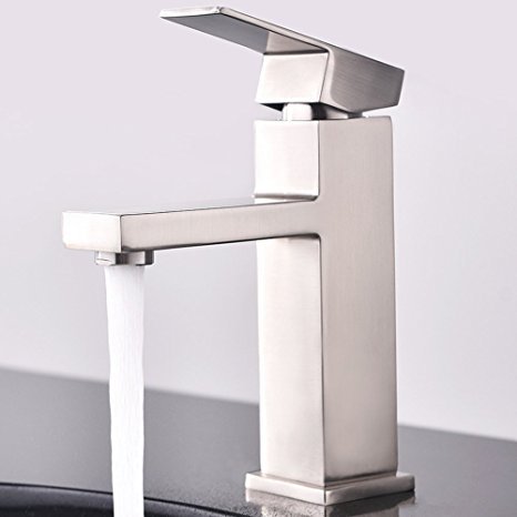 Friho Stainless Steel Single Handle Bathroom Vanity Sink Faucet, Brushed Nickel