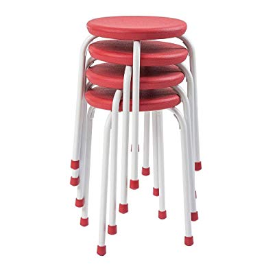 Pearington Kids Multipurpose, Stackable Classroom Plastic School Chair and Stool for Flexible Seating - Commercial Grade Resin and Steel - Fully Assembled - 4 Pack, Red and White