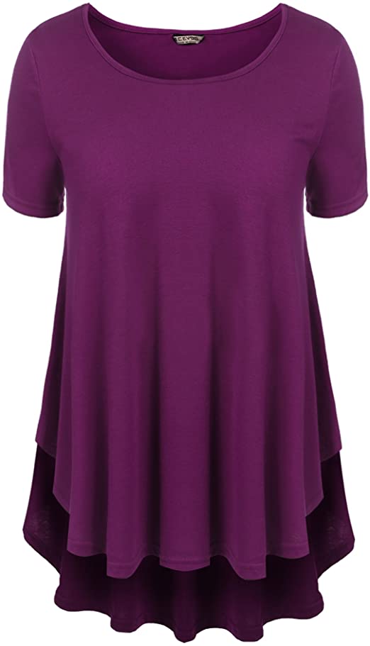 ACEVOG Women Short Sleeve Loose Fit T Shirt Flare Hem Tunic Top