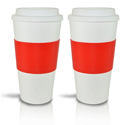 2 Pcs Set of 16 Ounce Coffee Cups, Travel To-go Mugs, With Lid & Comfort Grip Eco-friendly Reusable.