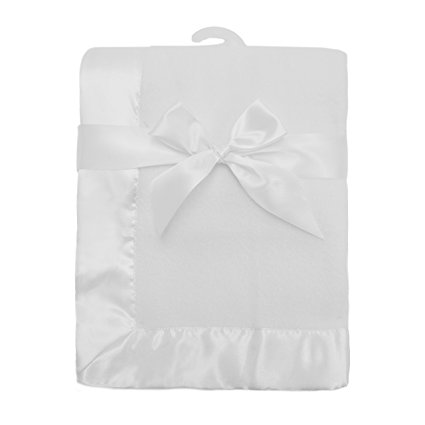 TL Care Fleece Blanket with Satin Trim, White, 2"