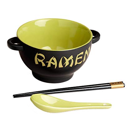 Ramen Noodle Bowl Set with Spoon and Chopsticks - Green