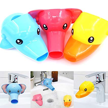 Rustark 3Pcs Cartoon Faucet Extender Sink Handle Extender for Toddler, Baby, Children Safe and Fun Hand-washing Solution (Set of 3, Yellow Duck, Pink Elephant, Blue Dolphin)