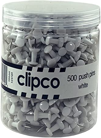 Clipco Push Pins Jar White (500-Count)