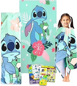 Disney Lilo and Stitch Beach Towel for Kids - Bundle with 27" x 54" Stitch Microfiber Pool Towel Plus Stickers, Tattoos, More | Lilo and Stitch Beach Towel Set