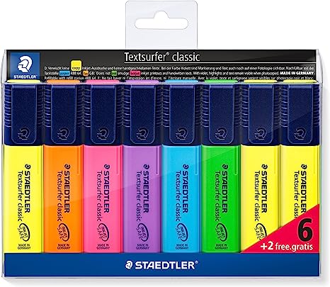 STAEDTLER 364 A WP8 Textsurfer Classic Highlighter Bonus Pack - Assorted Colours (Pack of 6   2 FREE)