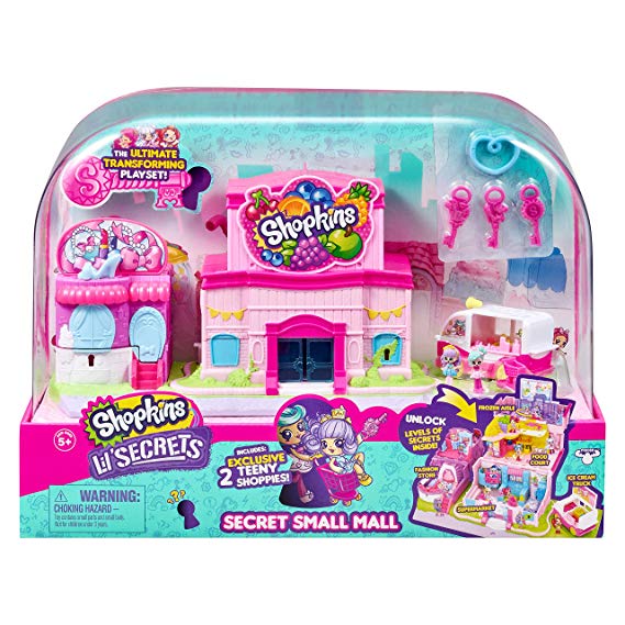 Shopkins Lil' Secrets Secret Small Mall Multi Level Playset with Grocery Store, Fashion Boutique & Ice Cream Truck