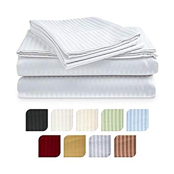 Crystal Trading 4-Piece Bed Sheet Set - Dobby Stripe - Microfiber - (King, White)