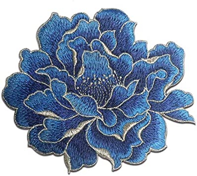 Sourcemall Sew on Peony Floral Patches, Embroidered Flower Appliques for DIY Clothing, Jackets, Jeans, Backpacks, Hats, Arts Craft Sew Making (Dark Blue Peony)