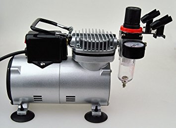 New Pro Airbrush Compressor 1/6HP with Regulator and Pressure Gauge, Braided Hose, Holder For Tattoo Nail Art