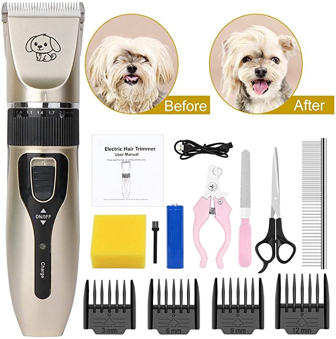 OurWarm Dog Grooming Kit, Low Noise Dog Cat Rabbit Hair Clippers, Rechargeable Dog Trimmer Cordless Professional Pet Hair Trimmer with Comb Guides for Dogs Cats Rabbit and Other Pets Animals