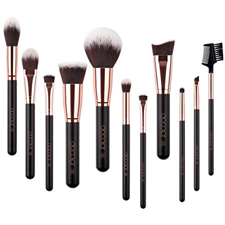 Docolor 11 Pieces Makeup Brush Set Professional Premium Synthetic Kabuki Foundation Blending Blush Concealer Eye Face Liquid Powder Cream Cosmetics Brushes Kit