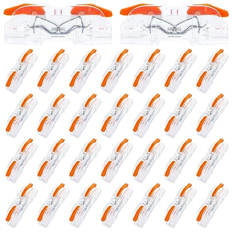 30Pcs Lever Wire Connector, Linkstyle Compact Wire Splicing Connector, Electrical Single Wire Connectors Kit, 221 Series Lever Nuts Assortment with Case for 28-12AWG (Clear, Orange)