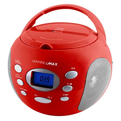 HANNLOMAX HX-305CD Portable CD Player, PLL FM Radio, Bluetooth, LCD Display, Aux-in (Red)