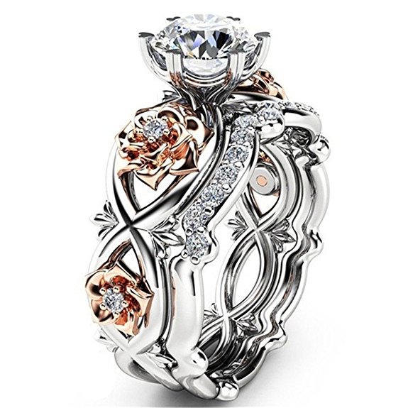 Dalaran Cubic Zirconia Rings Wedding Set Rose Ring Infinity Eternity Band for Women Solitaire Ring