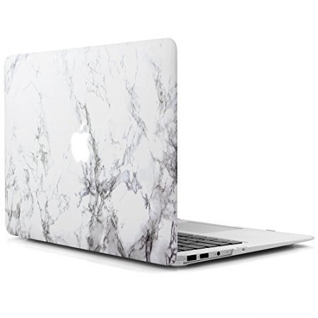 RENPHO Matte Rubber Coated Plastic Hard Case Cover for Macbook Air 13 inch Model: A1369 and A1466 - White Marble