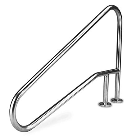 Inter-Fab D4BD049-FL Deck 4-Bend Braced Flanged Stair Rail, Stainless Steel Swimming Pool Handrail