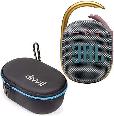 JBL Clip 4 Portable Bluetooth Wireless Speaker Bundle with divvi! Protective Hardshell Case - Gray