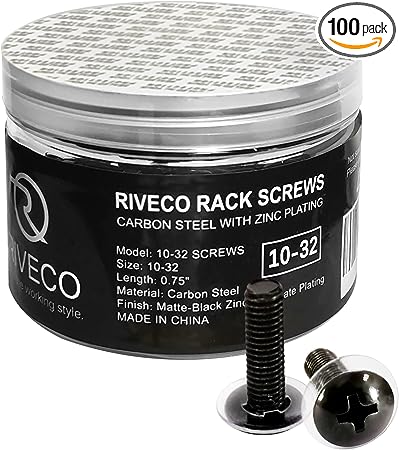 RIVECO 10-32 Rack Screws for Server Cabinets & Racks Mounting Network Equipment 100 Pieces Black