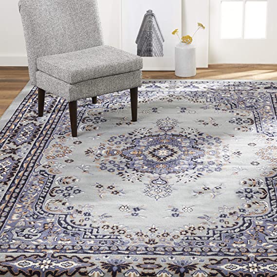 Home Dynamix Premium Sakarya Traditional Area Rug, Oriental Silver/Blue 9'2"x12'5" Rectangle