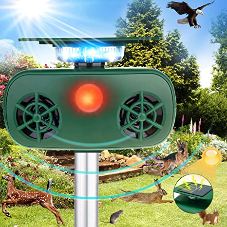 Ultrasonic Animal Repellent Outdoor,Solar Outdoor Animal Repeller,Animal Deterrent Devices Outdoor with Motion Sensor and Flashing Lights,Squirrel Repellent Ultrasonic Solar for Yard