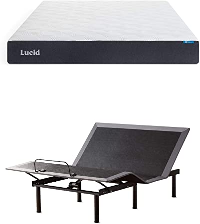 LUCID L150 Adjustable Bed Steel Frame and Lucid 8 Inch Gel Memory Foam Mattress - Plush Feel, Queen