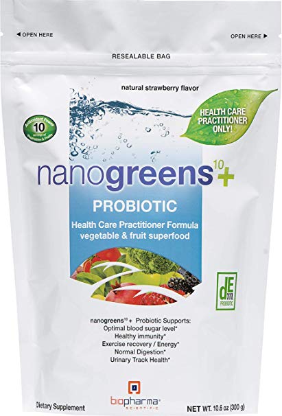 Biopharma Scientific NanoGreens   Probiotic Fruit and Vegetable Superfood Supplement Powder | Natural Strawberry Flavor | 30 Servings | Spirulina, Chlorella, Organic Kale, DE111™ Bacillus Subtilis