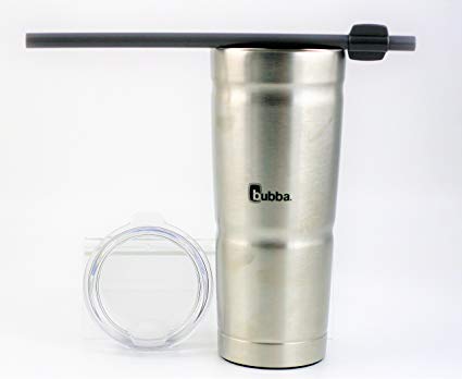 BUBBA S ENVY 24oz Stainless Steel Tumbler | Secure Straw | Double Wall Vacuum Seal | Keeps drinks cool and hot | Removable lid | No sweating easy-grip (Silver/Clear Top)