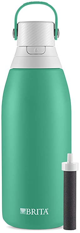 Brita 36478 Insulated Stainless Steel Water Bottle with Filter, 32 oz, Jade