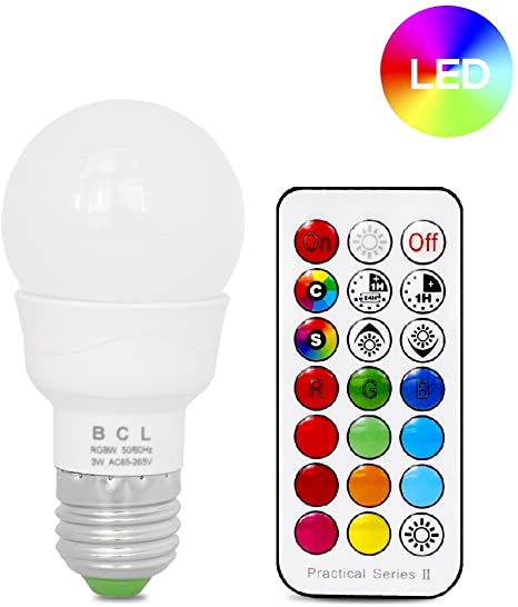 BCL 5W LED Color Changing Light Bulb with IR Remote, RGB and Warm White, 3-Way and Memory Function, 20W Equivalent, fit for Daily Illumination and Mood ambiance [1 Pack]