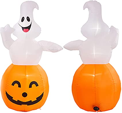 YOFIT 5 FT Halloween Inflatable Ghost with Pumpkin, Blow up Lighted Halloween Decoration with Super Bright LED Lights, Inflatable for Indoors and Outdoors
