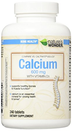 Nature's Wonder Calcium 600mg with Vitamin D3 800IU Tablets, 240 Count, Compare vs. Caltrate® 600   D3