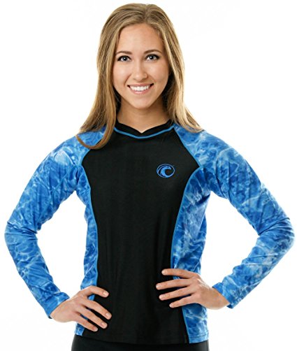 Aqua Design Women's Long Sleeve Big Wave UPF 50  Sun Protection Rash Guard Shirt