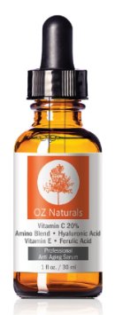 OZ Naturals Anti-Ageing Vitamin C Serum Containing Professional Strength 20% Vitamin C and Hyaluronic Acid 30ml