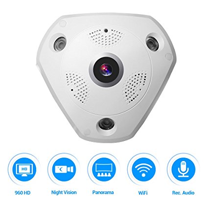 360 Panoramic Wireless IP Camera 960P Home Security Surveillance System CCTV Camera Two Way Audio Video 1.3 Megapixel WiFi Support Remote View IR Night Vision Motion Detection Super Wide Angle