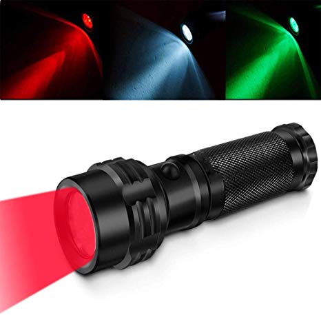 Windfire Red Green White Outdoor Torch,Handheld Tactical Flashlight Professional IPX7 Tri-Color Road Signal Light Torches Waterproof for Hunting Fishing Walking Reading Detector (3 Colors Light)